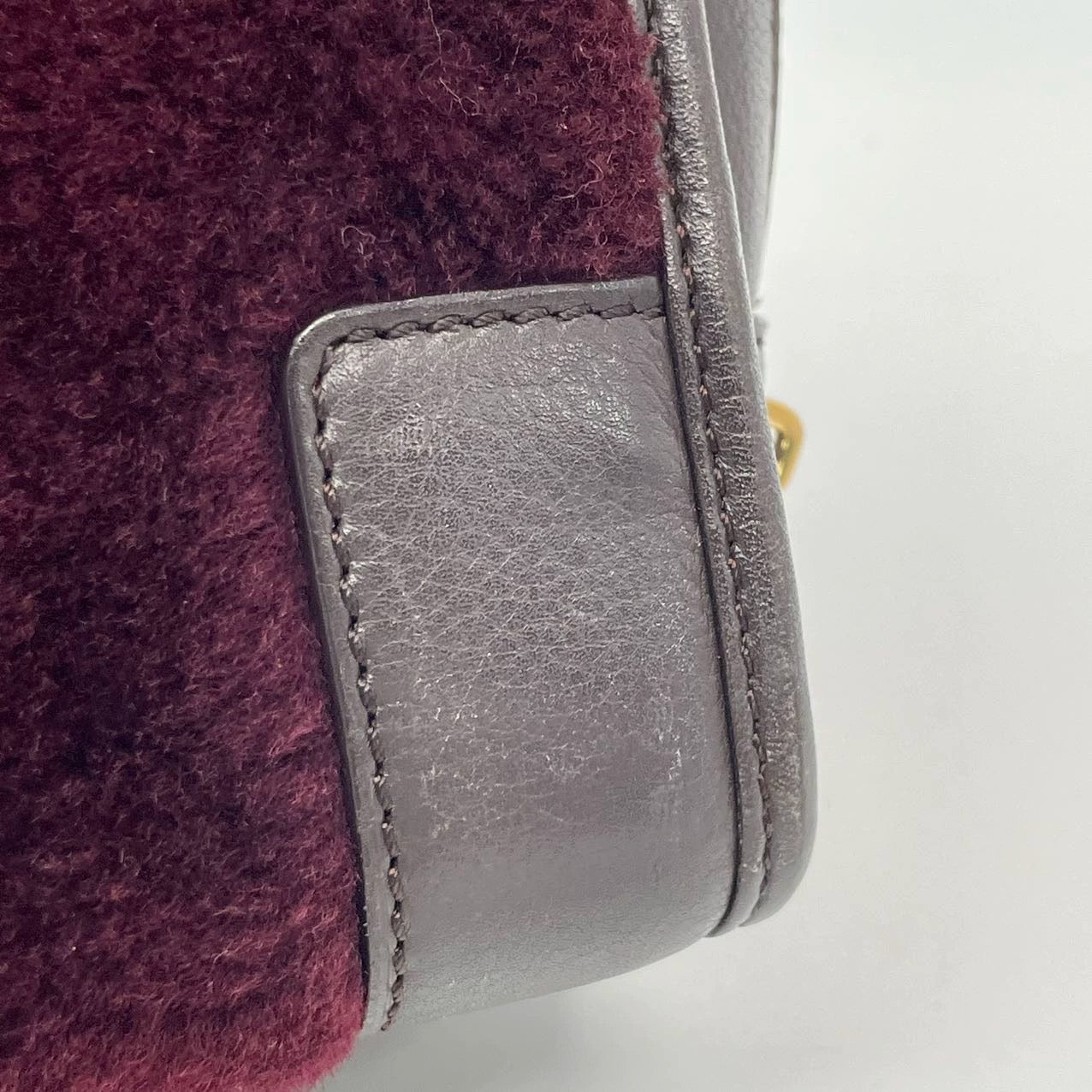 Loewe Amazona 23 in Burgundy Lambskin Leather and Shearling with Strap