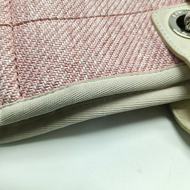 Chanel Deauville Tote Medium Pink Denim White Leather Top Handle