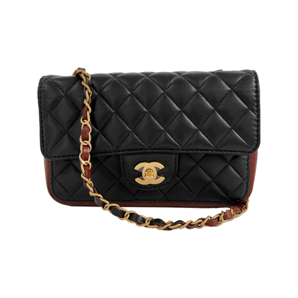 Chanel Classic Flap Rectangular Mini Black and Burgundy Lambskin Leather Gold Hardware 2020-Luxbags