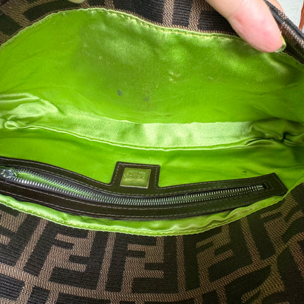 Fendi Baguette Zucca Monogram with Straw Floral Embroidery