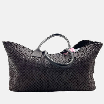 Bottega Veneta Cabat Large Intreccio Leather Tote Bag Dark Chocolate Brown with Pouch-Luxbags