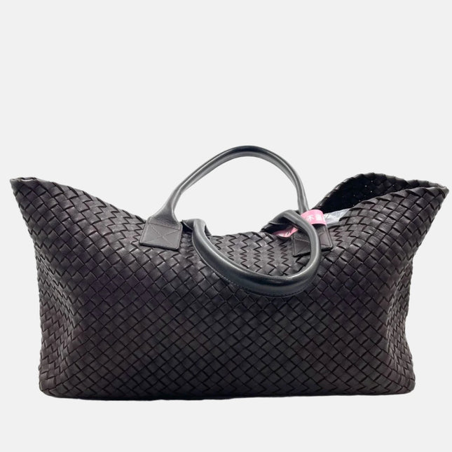 Bottega Veneta Cabat Large Intreccio Leather Tote Bag Dark Chocolate Brown with Pouch-Luxbags