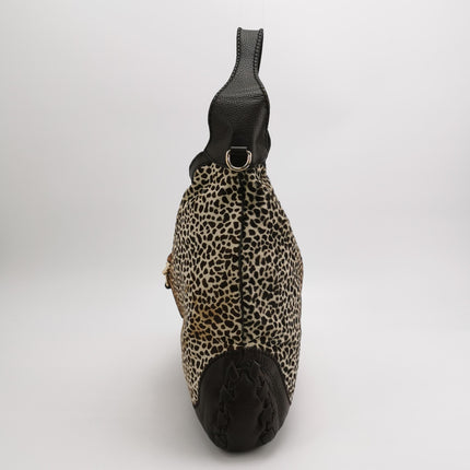 Gucci Jackie Vintage Large Leopard Print Pony-style Calfskin Brown Leather Shoulder Bag