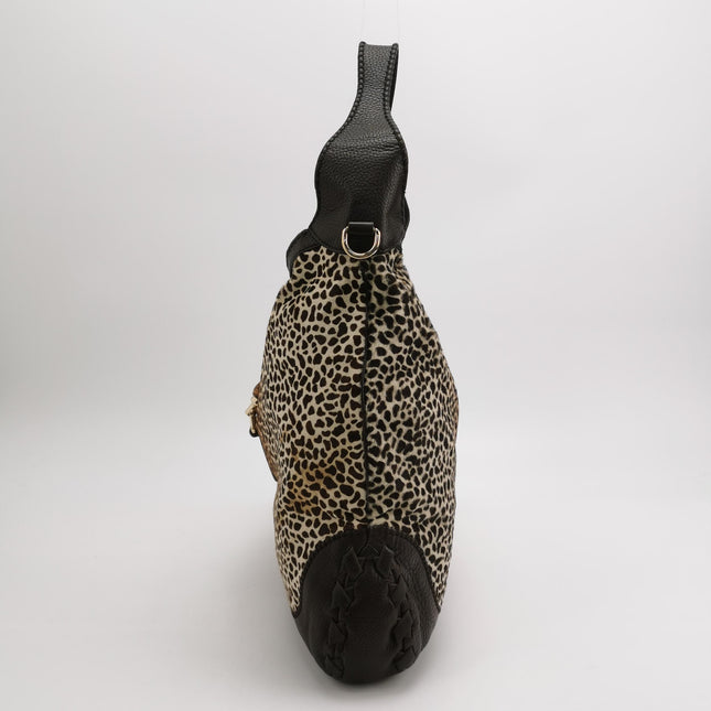Gucci Jackie Vintage Large Leopard Print Pony-style Calfskin Brown Leather Shoulder Bag