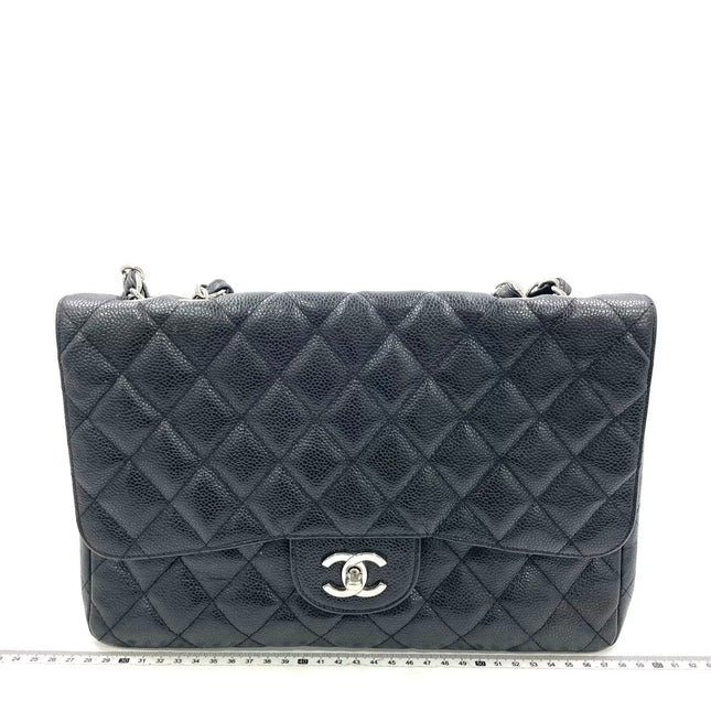 Chanel Classic Flap Jumbo Black Caviar Leather Single Flap Silver Hardware 2006-08-Luxbags