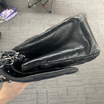 Chanel Classic Flap Jumbo Black Lambskin Leather Double Flap Silver Hardware 2012