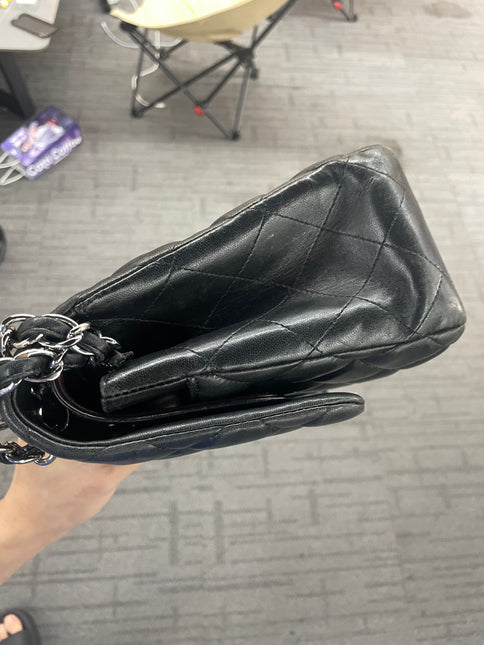 Chanel Classic Flap Jumbo Black Lambskin Leather Double Flap Silver Hardware 2012