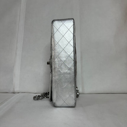 Chanel Classic Flap Medium Silver Lambskin Leather Silver Hardware