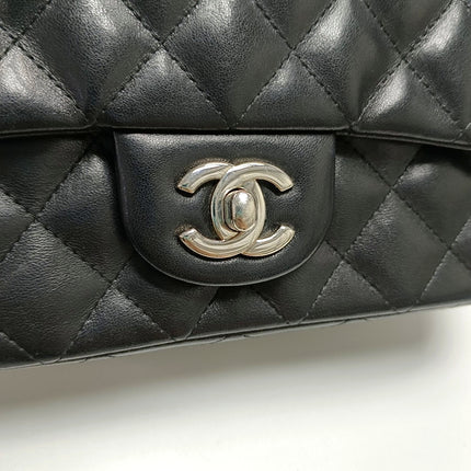 Chanel Classic Flap Mini 2014 Black Lambskin Camellia Charms Silver Hardware