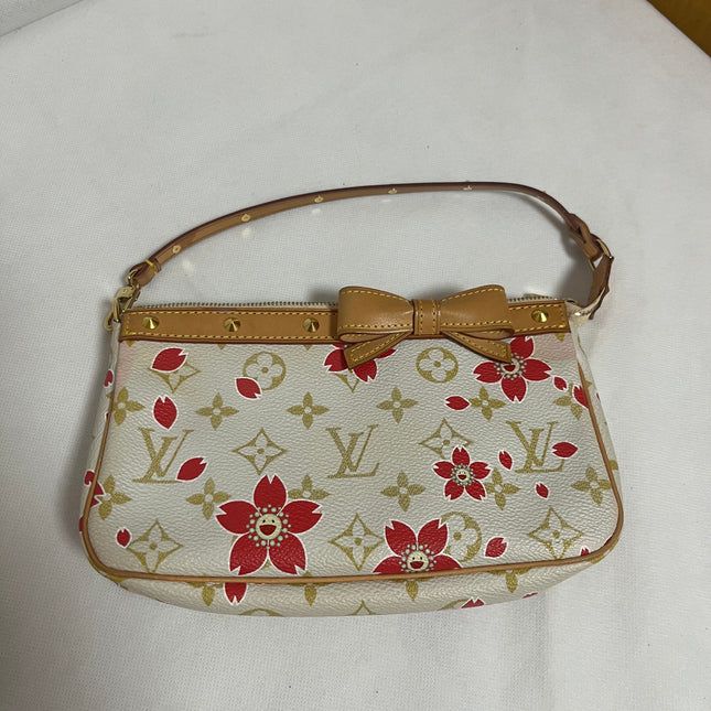 Louis Vuitton x Takashi Murakami Cherry Blossom Pochette Accessoire White Monogram-Luxbags