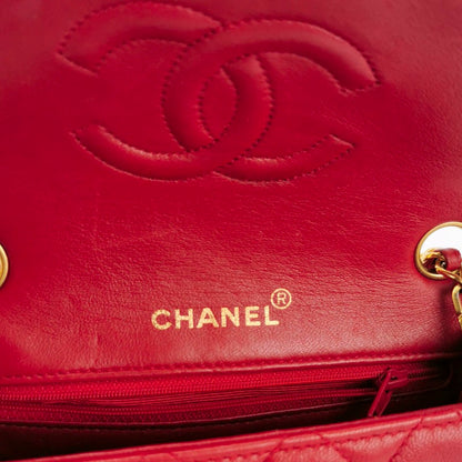 Chanel Vintage Classic Flap Mini Square Red Lambskin 24k Gold HW, 1989-1991