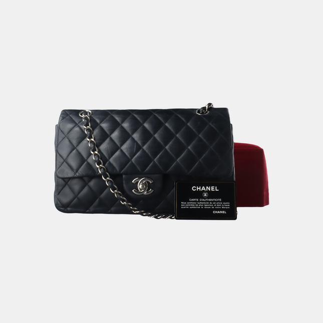 Chanel Timeless Classic Flap Medium Black Lambskin Leather Silver Hardware, 2009-2010