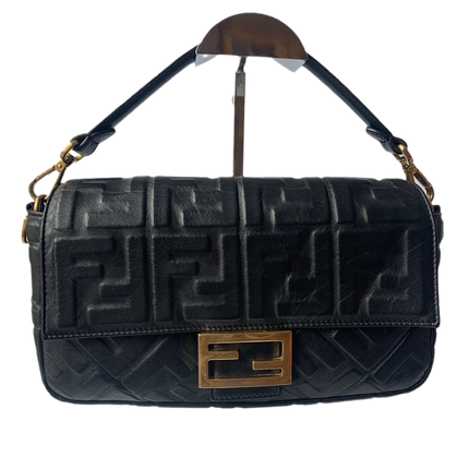 Sold Fendi Baguette Black Leather 3D FF Motif Crossbody bag Medium
