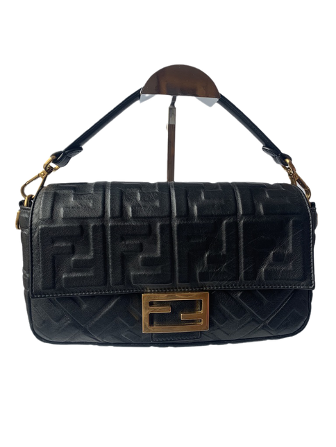 Sold Fendi Baguette Black Leather 3D FF Motif Crossbody bag Medium