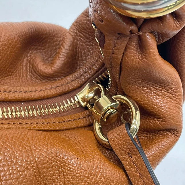 CHLOÉ Bracelet Hobo Embellished Brown Glossed Textured-leather Shoulder Bag