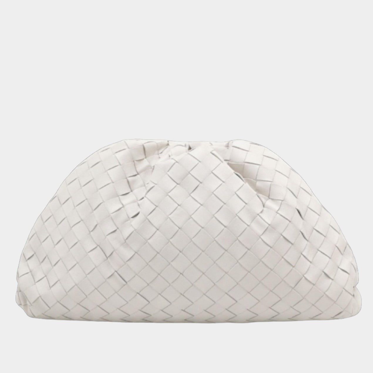 Bottega Veneta Pouch Large Intrecciato White Lambskin Leather Clutch-Luxbags