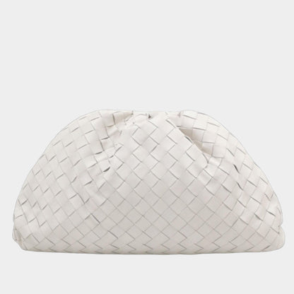 Bottega Veneta Pouch Large Intrecciato White Lambskin Leather Clutch-Luxbags