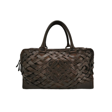 Loewe Amazona 44 in Brown Intrecciato Woven Calfskin Leather Travel Bag-Luxbags
