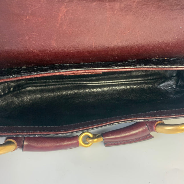 Sold Gucci Horsebit 1955 Black Crocodile Skin and Burgundy Leather based and Gold Hardware Small