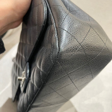 Chanel Classic Flap Jumbo 2012 Black Caviar Leather Double Flap Silver Hardware