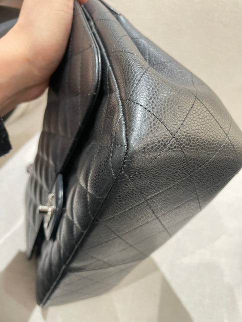 Chanel Classic Flap Jumbo 2012 Black Caviar Leather Double Flap Silver Hardware