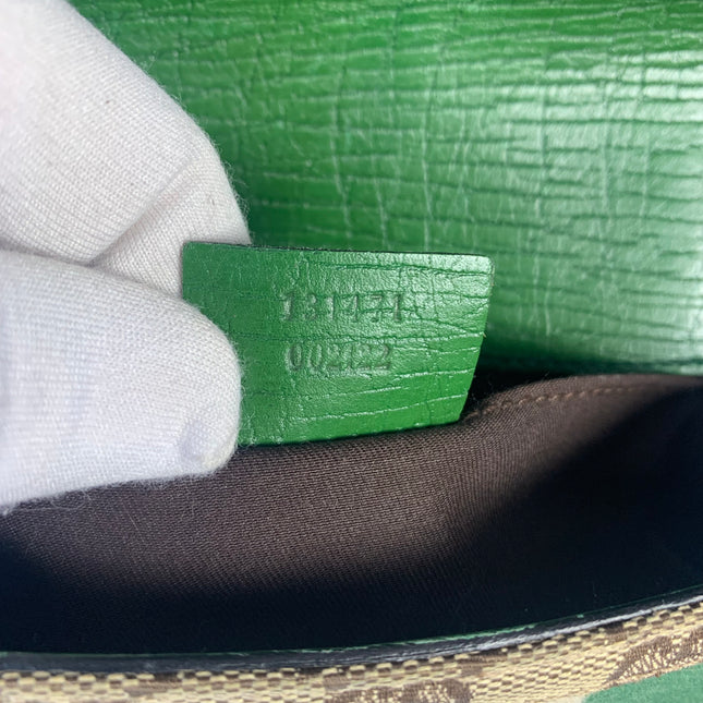 Sold Iconic Gucci Horsebit 1955 Chain Cloth Gucci Monogram Green Leather and Gold Studs