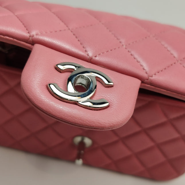 Chanel Classic Flap Mini 2016 Pink Lambskin Leather Silver Hardware