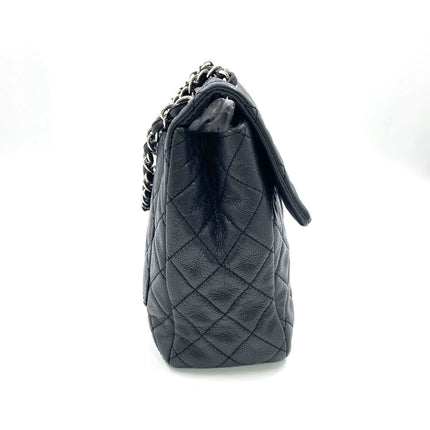 Chanel Classic Flap Maxi Black Soft Caviar Leather Silver-tone Hardware Giant CC Logo