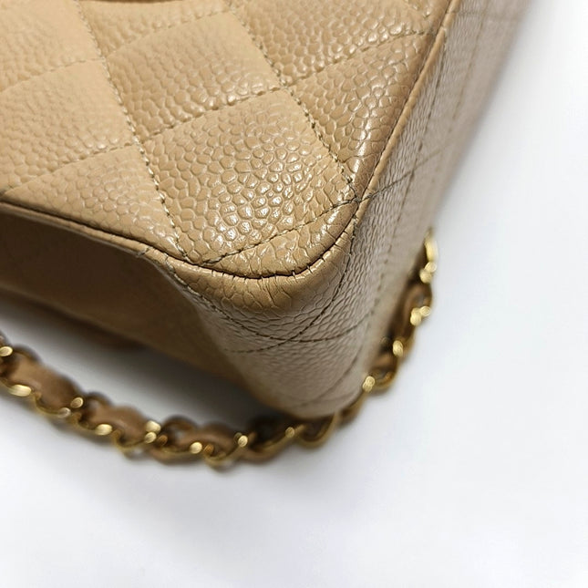 Chanel Timeless Classic Flap Medium Beige Caviar Leather Gold Hardware