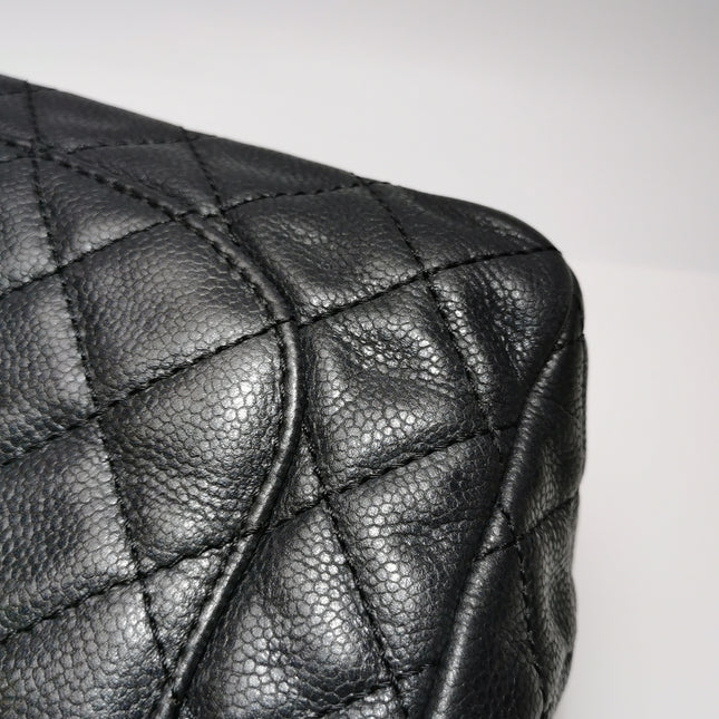 Chanel Classic Flap Maxi Black Soft Caviar Leather Silver-tone Hardware Giant CC Logo