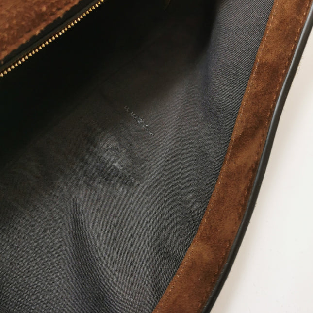 Fendi Baguette Selleria Suede Leather Crossbody Bag Medium Caramel Tan