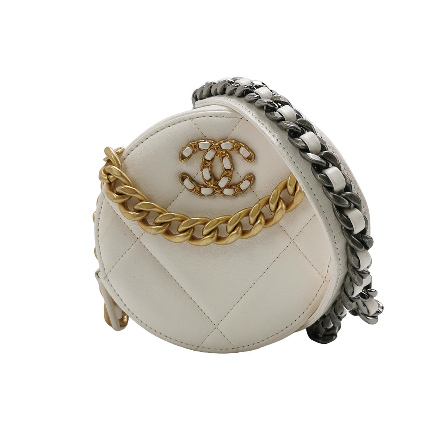 Chanel 19 Round White Cannage Leather bag-Luxbags