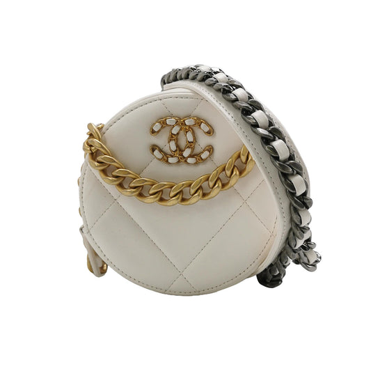 Chanel 19 Round White Cannage Leather bag-Luxbags