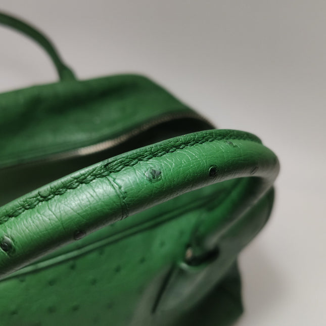 Prada Inside Bag Green Ostrich Leather Green Lambskin Leather Interior Medium