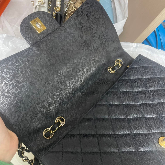 Chanel Classic Flap Jumbo 2009 Black Caviar Leather Single Flap Gold Hardware