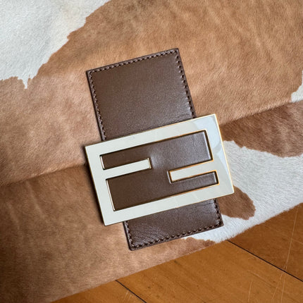 Fendi Mamma Baguette Large Pony hair in Cow Print Natural Color