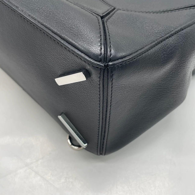 Loewe Puzzle Medium Black Smooth Leather White Logo 2016