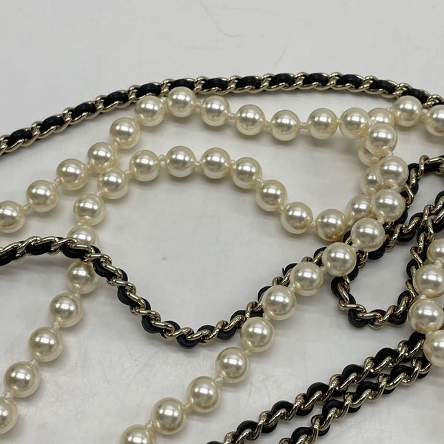 Chanel Micro Flap Bag Charm Chain Long Necklace with Matelasse and Pearl Chain 102cm