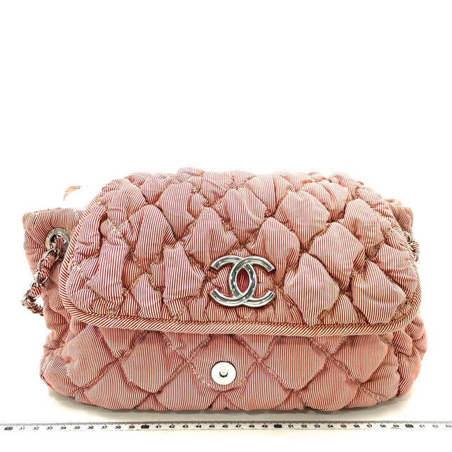 Chanel Nylon Bubble Striped Quilt Accordion Flap Bag Pink-Luxbags