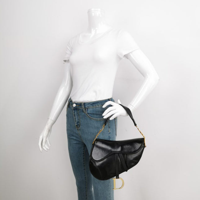 Sold Dior Saddle Vintage 2000 Goatskin Leather Black with Gold Hardware