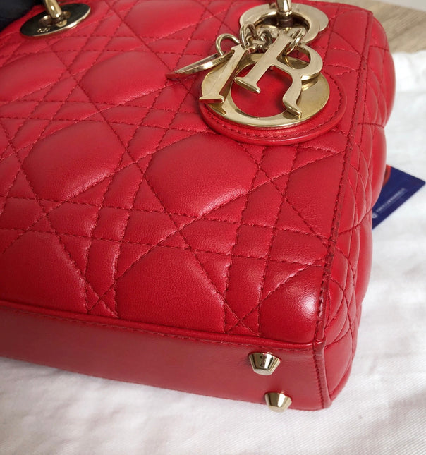Sold Lady Dior Red Mini handbag Cannage Leather with strap