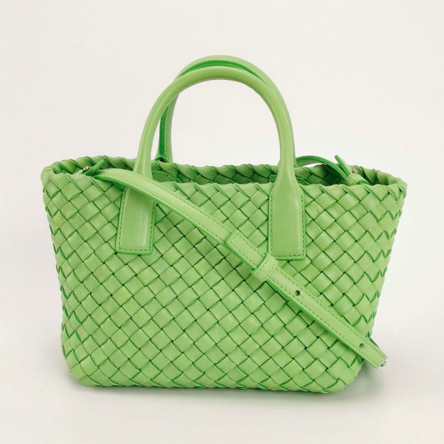 Bottega Veneta Cabat Mini Intreccio Leather Tote Bag Green