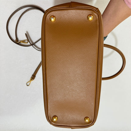 Prada Galleria Saffiano Leather Small Tan Brown Handbag with Strap 25cm