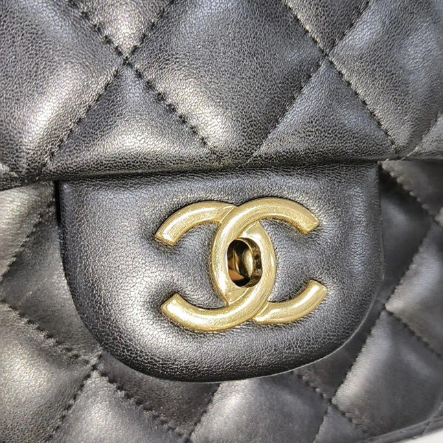Sold Chanel Classic Flap Jumbo 2010 Black Lambskin Leather Double Flap with Gold Hardware