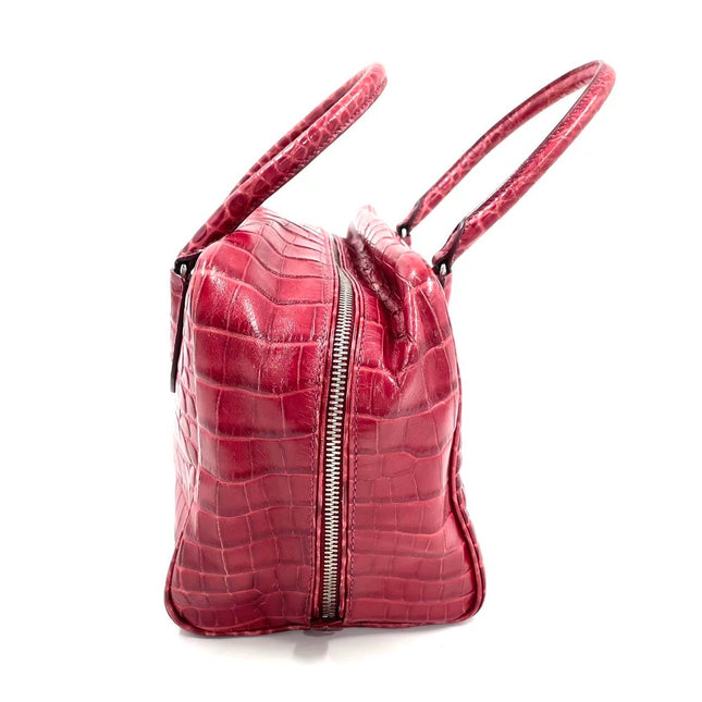 Prada Inside Bag Red Crocodile Leather Pink Lambskin Leather Interior Medium