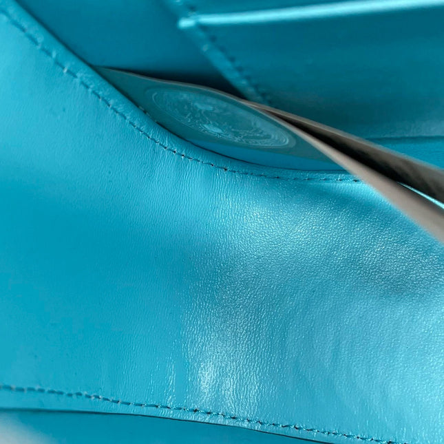 Versace La Medusa Mini Crystal Embellished Top Handle Bag in Blue Pink