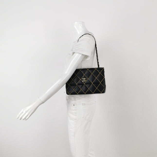 Chanel Wild Stitch Flap Black Leather with Stitching Detail 2000-2002
