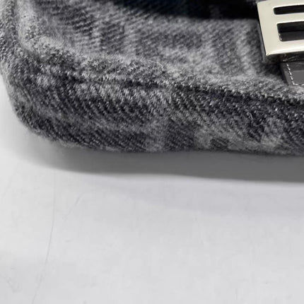 Fendi Baguette Bag Grey Wool Zucca Print Shoulder Bag