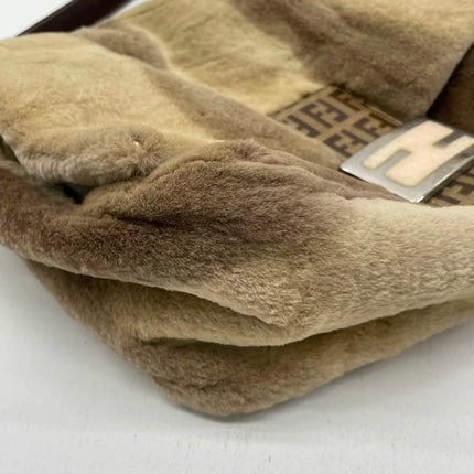 Fendi Mamma Baguette Brown Beige Soft Fur Shoulder Bag