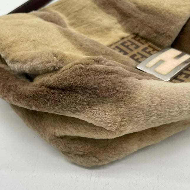 Fendi Mamma Baguette Brown Beige Soft Fur Shoulder Bag